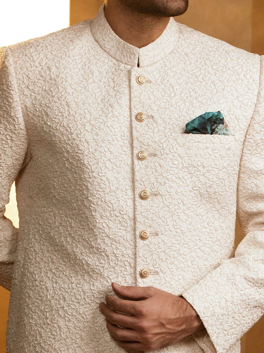 Cream Blended Sherwani - AL-SW-141