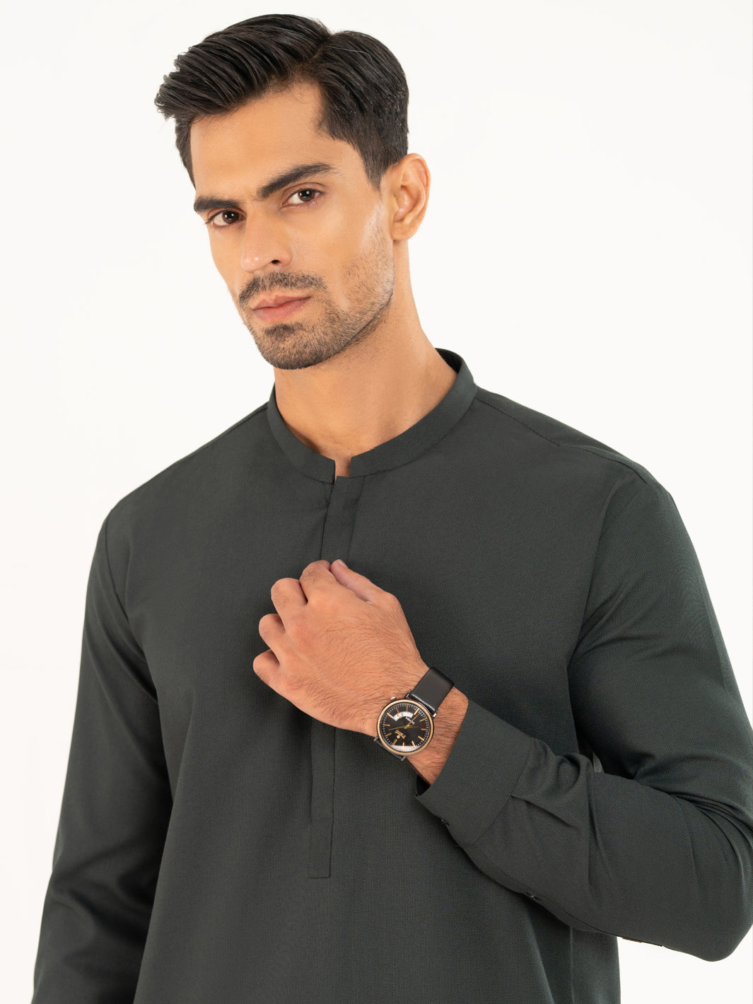 Dark Green Plain Kameez Shalwar - AL-KS-3315