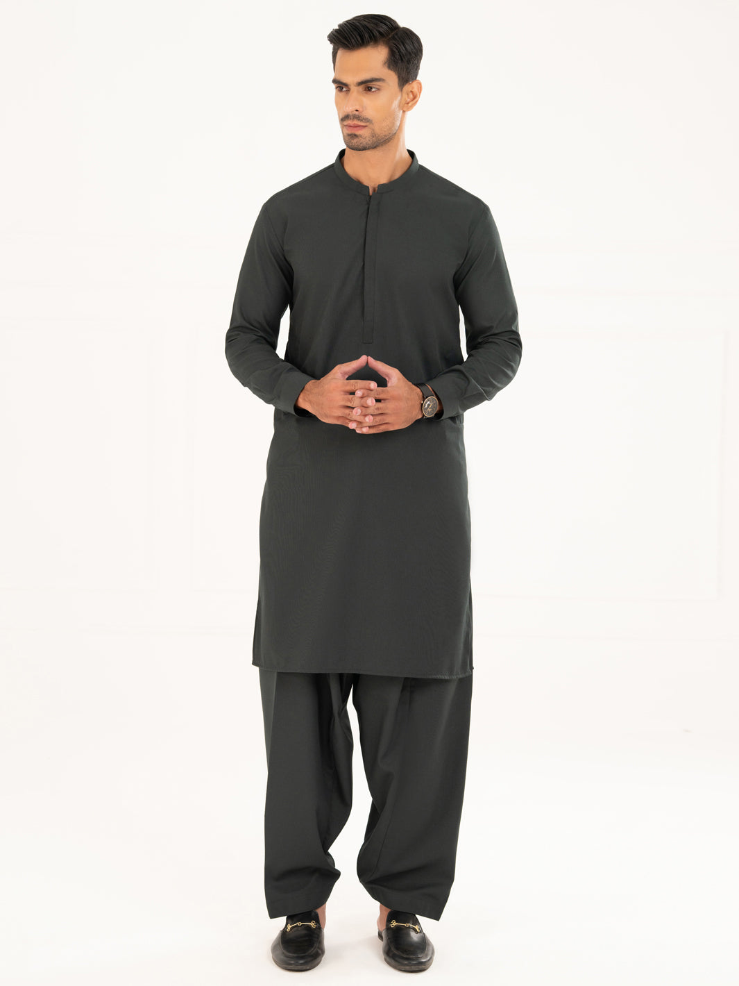 Dark Green Plain Kameez Shalwar - AL-KS-3315