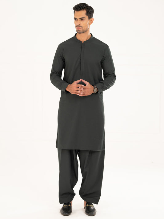 Dark Green Plain Kameez Shalwar - AL-KS-3315