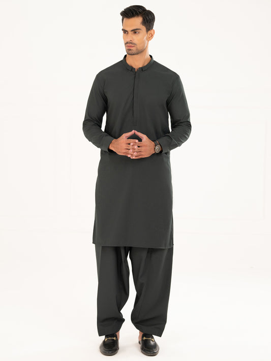 Dark Green Plain Kameez Shalwar - AL-KS-3315