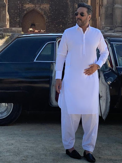 White Cotton Kameez Shalwar - ALBQ-KS-003-R13