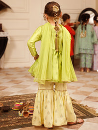 Parrot Green Shimmer Net 3Pc Stitched - ALGR-3PS-LS-007