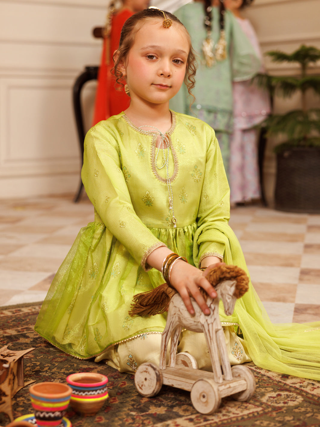 Parrot Green Shimmer Net 3Pc Stitched - ALGR-3PS-LS-007