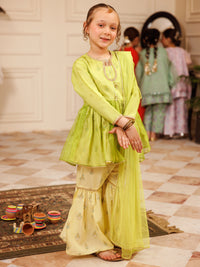 Parrot Green Shimmer Net 3Pc Stitched - ALGR-3PS-LS-007