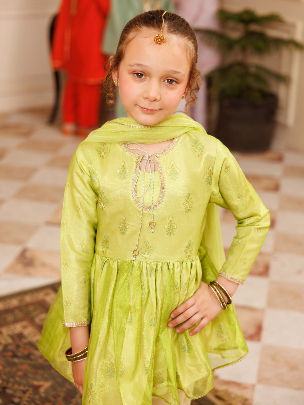 Parrot Green Shimmer Net 3Pc Stitched - ALGR-3PS-LS-007