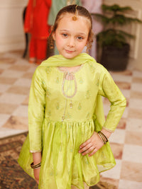 Parrot Green Shimmer Net 3Pc Stitched - ALGR-3PS-LS-007