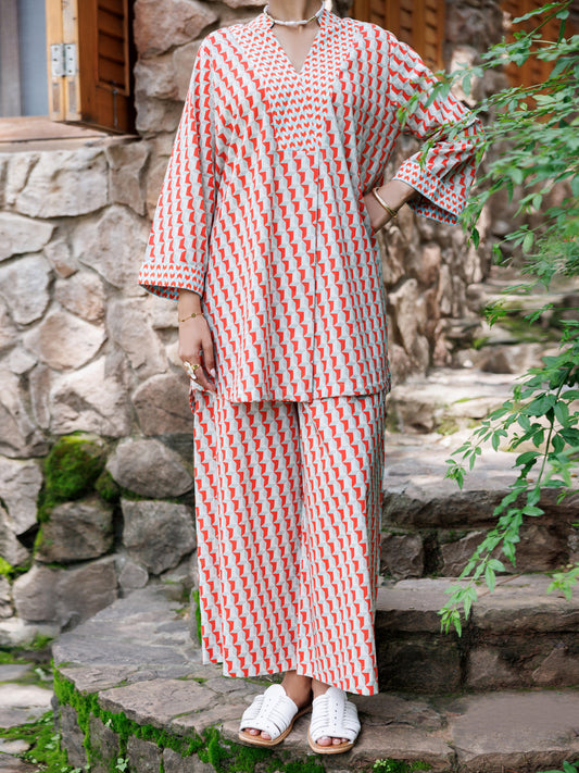 Red Cotton Co-Ord Set - AWP-2PS-SLKS-1057