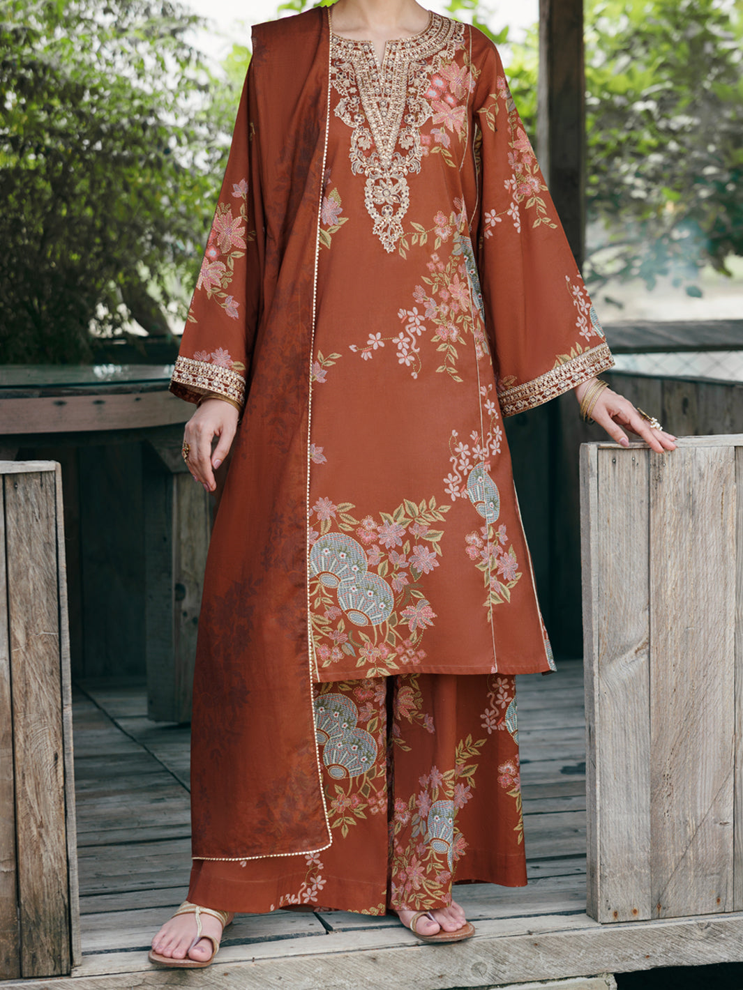 Brown Cambric 3Pc Stitched - AWP-3PS-945