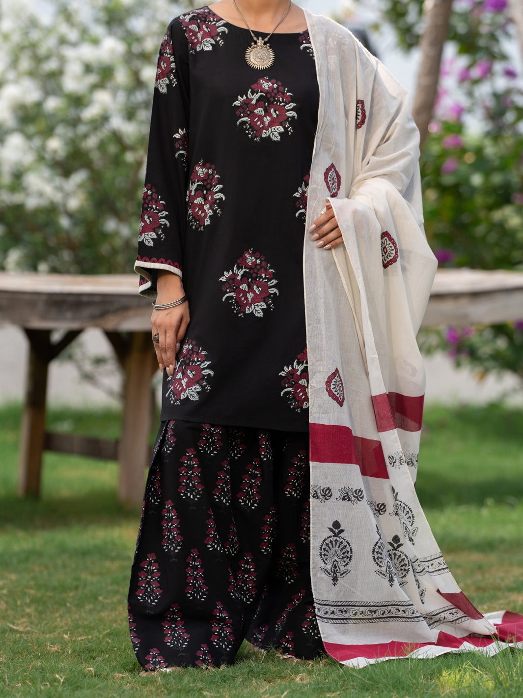 Black Cotton Cambric 3Pc Stitched - AWP-3PS-1032