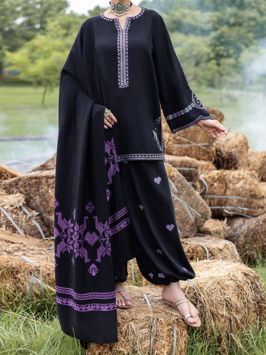 Black Cotton Slub 3Pc Stitched - AWP-3PS-972