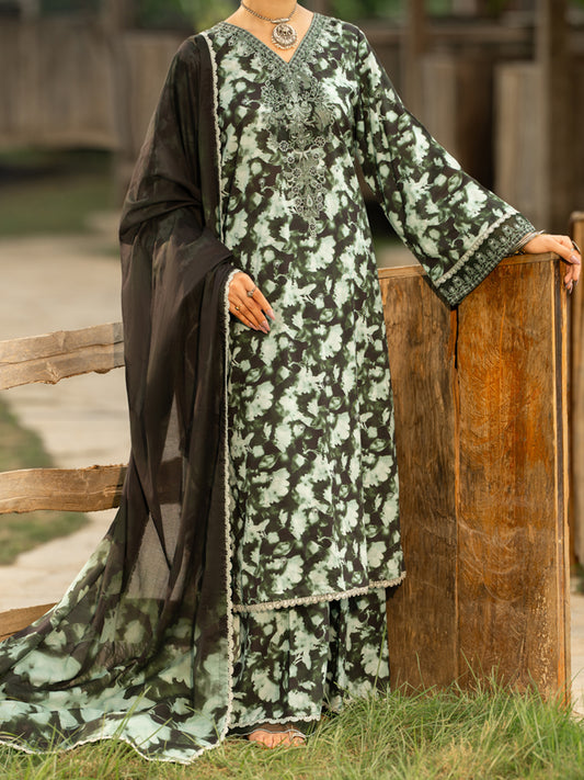Green Cotton Cambric 3Pc Stitched - AWP-3PS-938