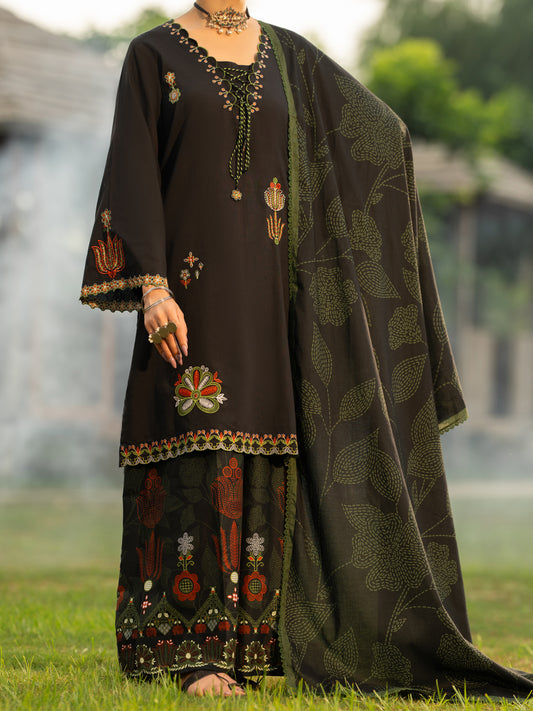Black Cotton Lawn 3Pc Stitched - AWP-3PS-955A