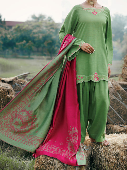 Parrot Green Cotton Slub Stitched 3Pc - AWP-3PS-970
