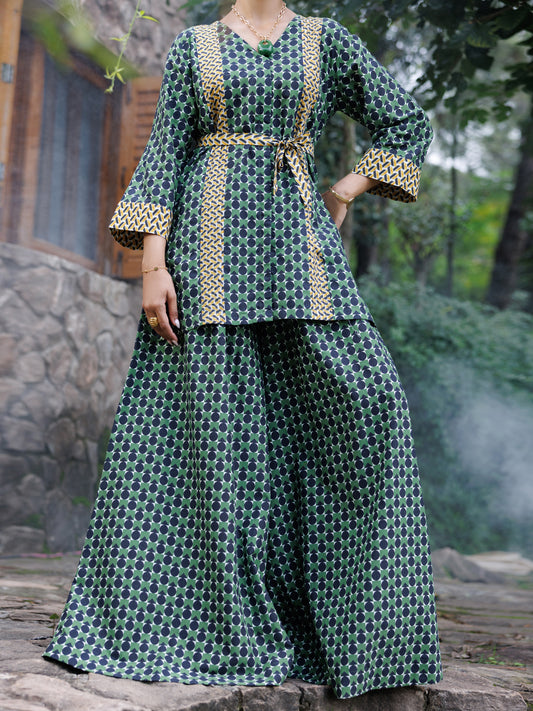Green Cotton Co-Ord Set - AWP-2PS-SLKS-1052