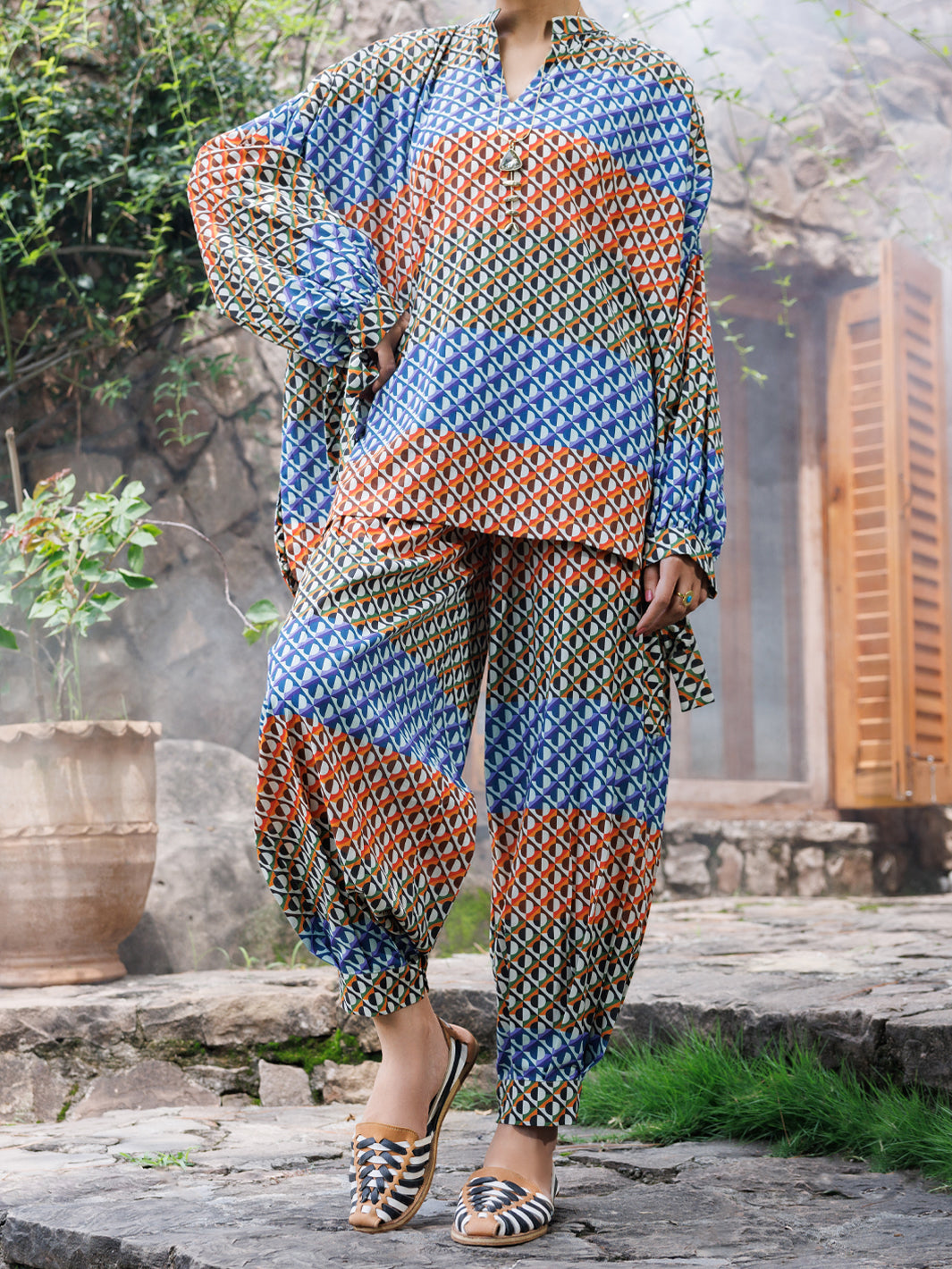Multicolor Cambric Co-Ord Set - AWP-2PS-SLKS-1051