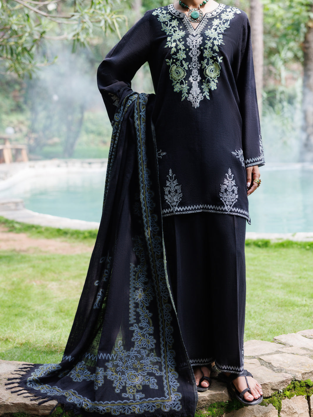 Black Crosshatch 3Pc Stitched - AWP-3PS-1018
