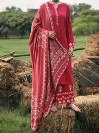 Pink Cotton Light Slub Stitched 3Pc - AWP-3PS-969