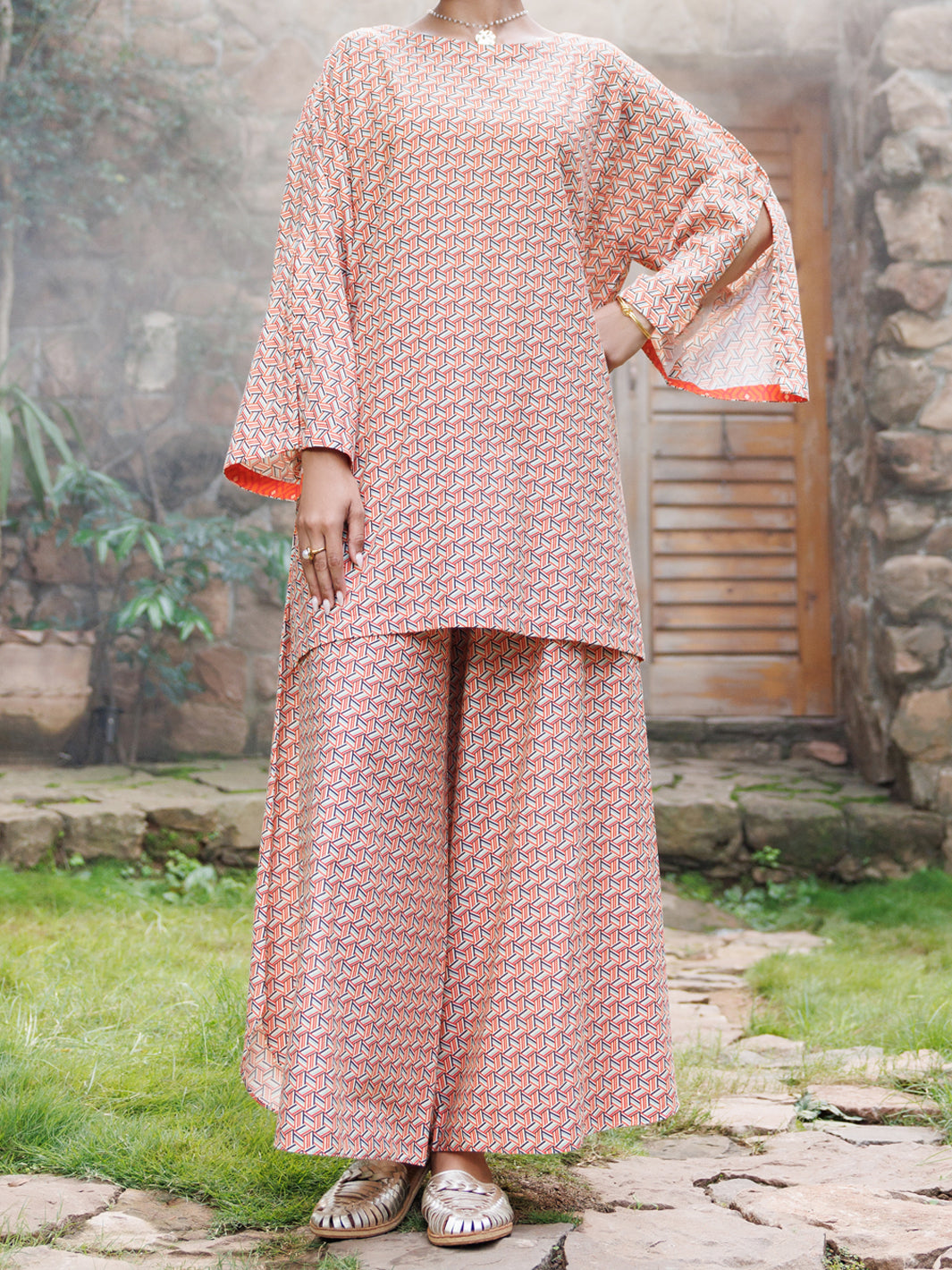 Orange Cambric Co-Ord Set - AWP-2PS-SLKS-1059