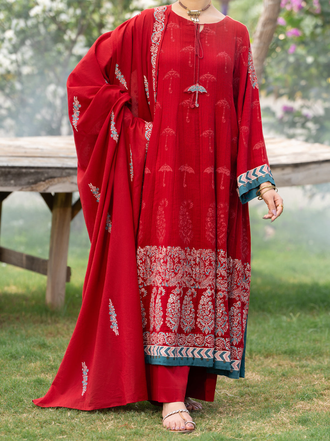 Red Cambric 3Pc Stitched - AWP-3PS-1033