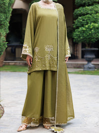 Olive Flamint Zari Formal 3Pc Stitched - AL-3PS-LS-688