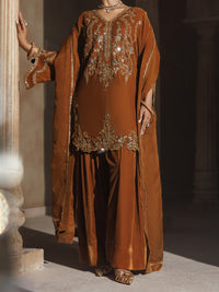 Rust Velvet Formal 3Pc Stitched - AL-3PS-LS-659