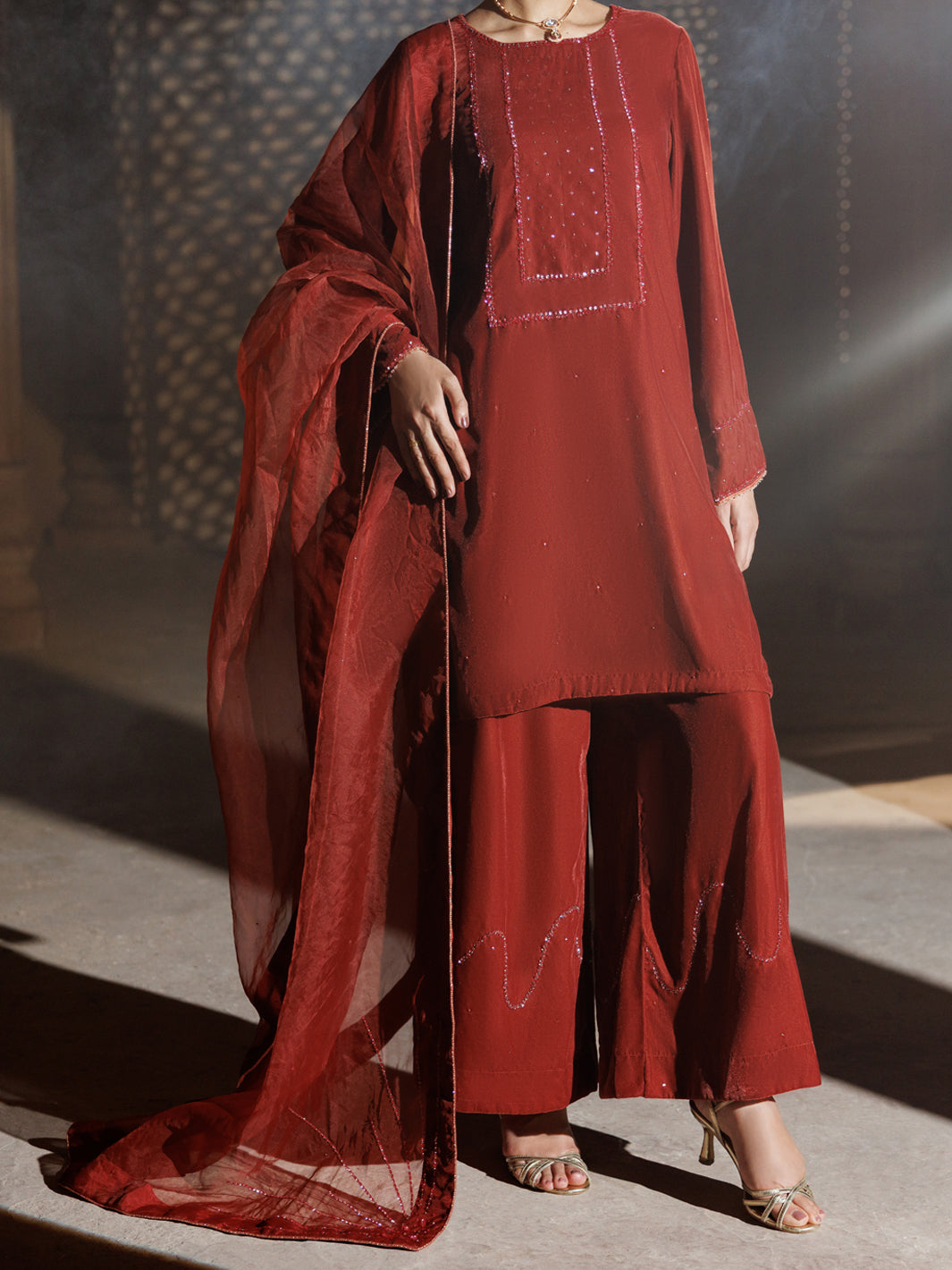 Peach Velvet Formal 3Pc Stitched - AL-3PS-LS-662