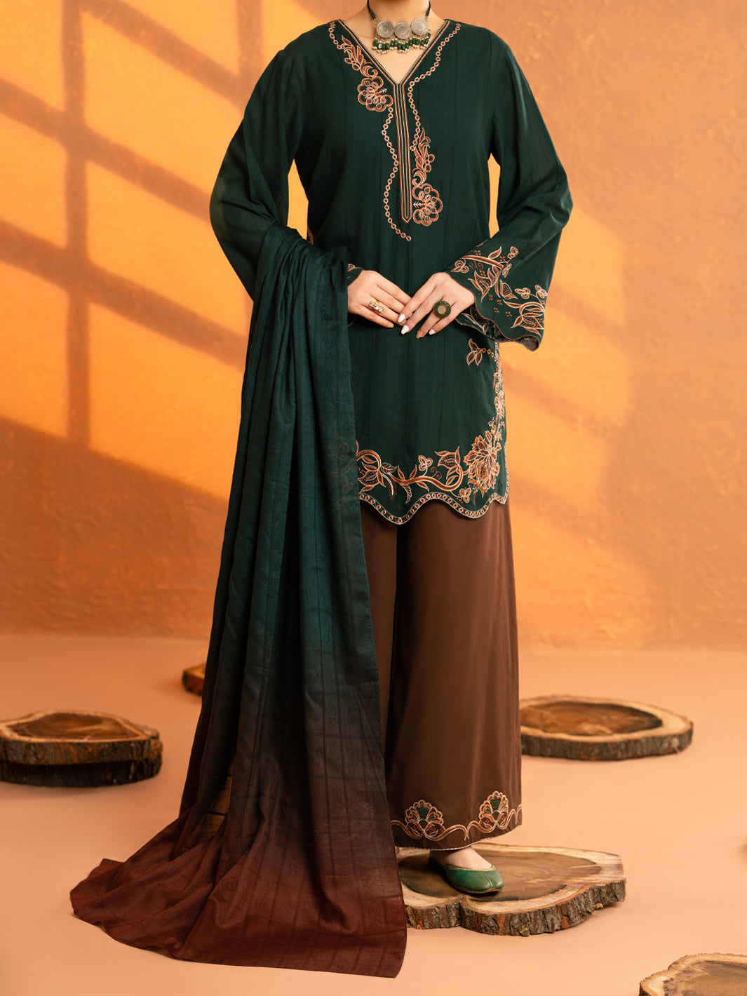 Green Cotton Dobby 3Pc Stitched - AWP-3PS-962