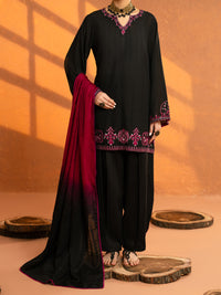 Black Cotton Dobby Stitched 3Pc - AWP-3PS-964