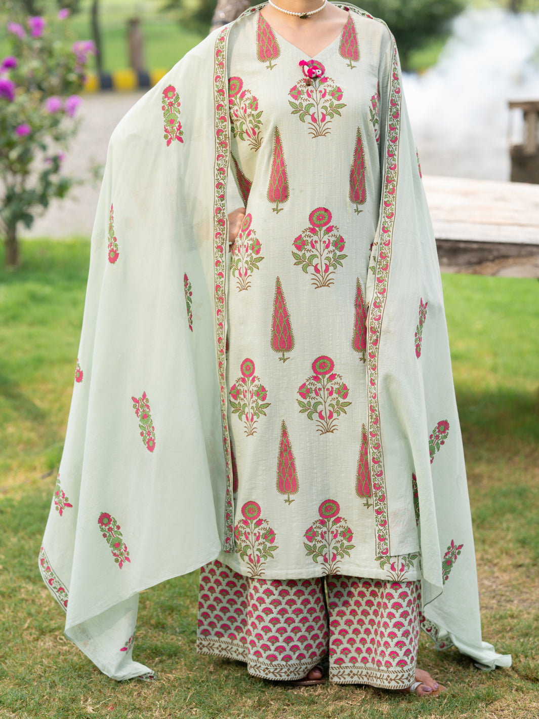 Light Green Cotton 3Pc Stitched - AWP-3PS-1034
