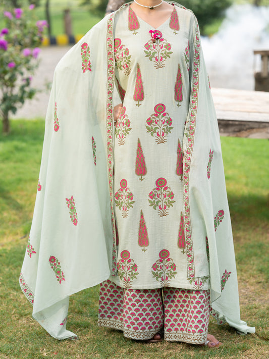 Light Green Cotton 3Pc Stitched - AWP-3PS-1034