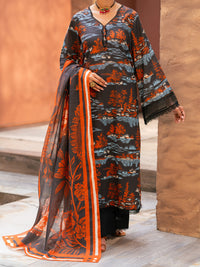 Black Cotton Cambric 3Pc Stitched - AWP-3PS-931