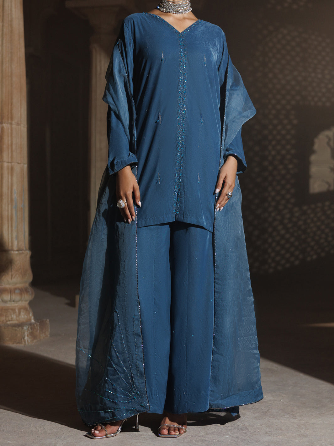 Teal Velvet Formal 3Pc Stitched - AL-3PS-LS-661