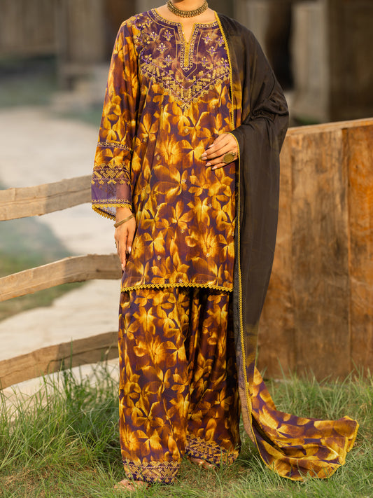Brown Cambric 3Pc Stitched - AWP-3PS-937