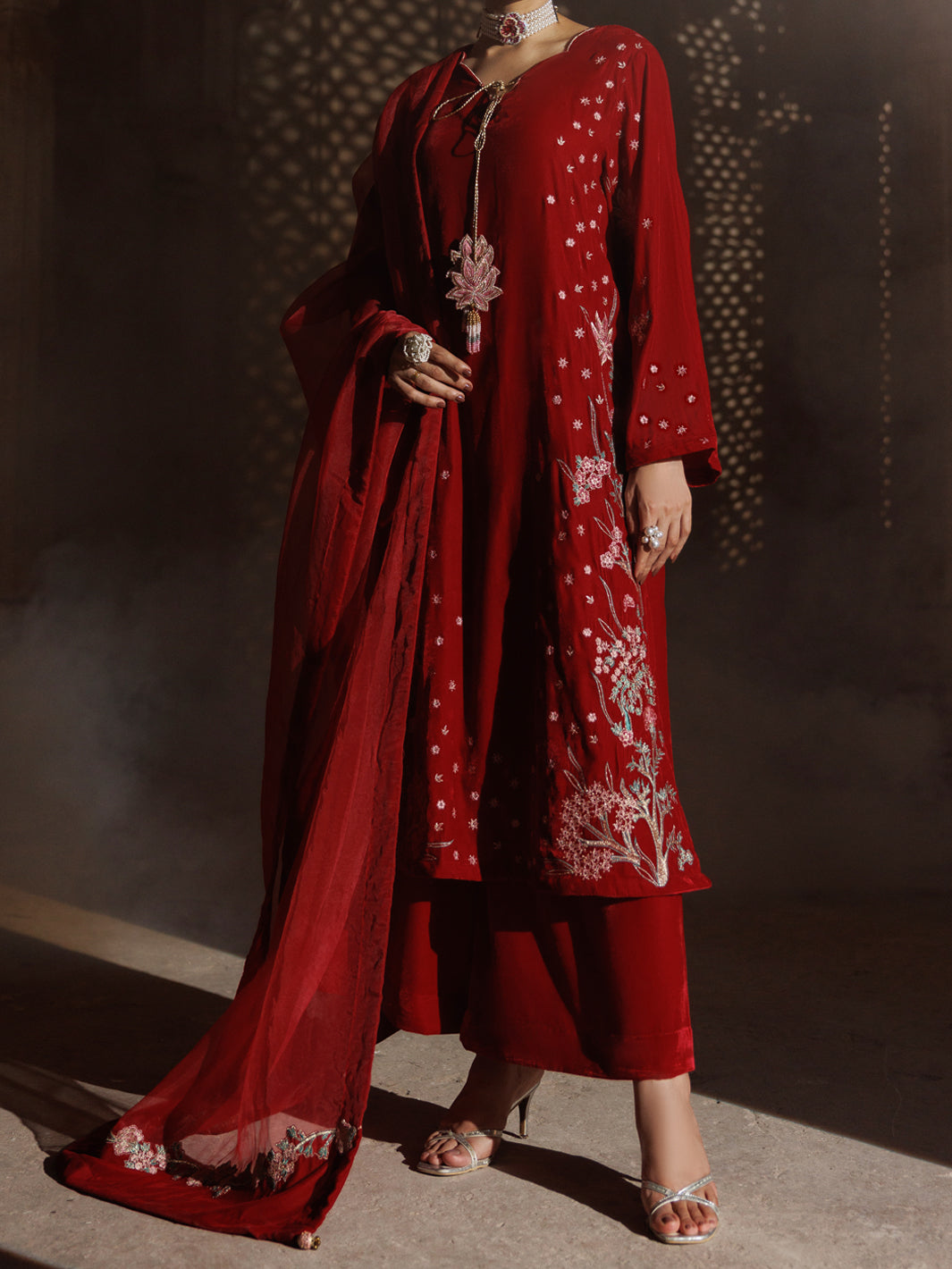 Red Velvet Formal 3Pc Stitched - AL-3PS-LS-660