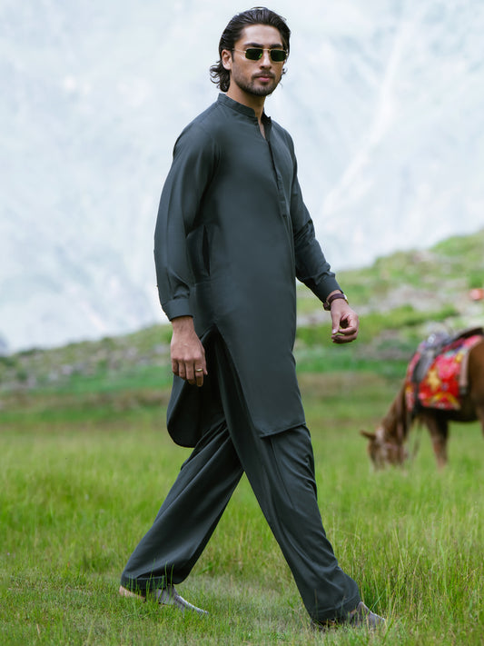 Dark Green Kameez Shalwar - AL-KS-3608