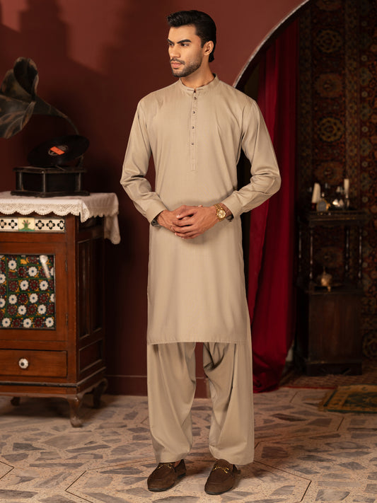 Sand Brown Kameez Shalwar - front view