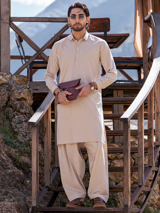 Beige Kameez Shalwar - AL-KS-3388