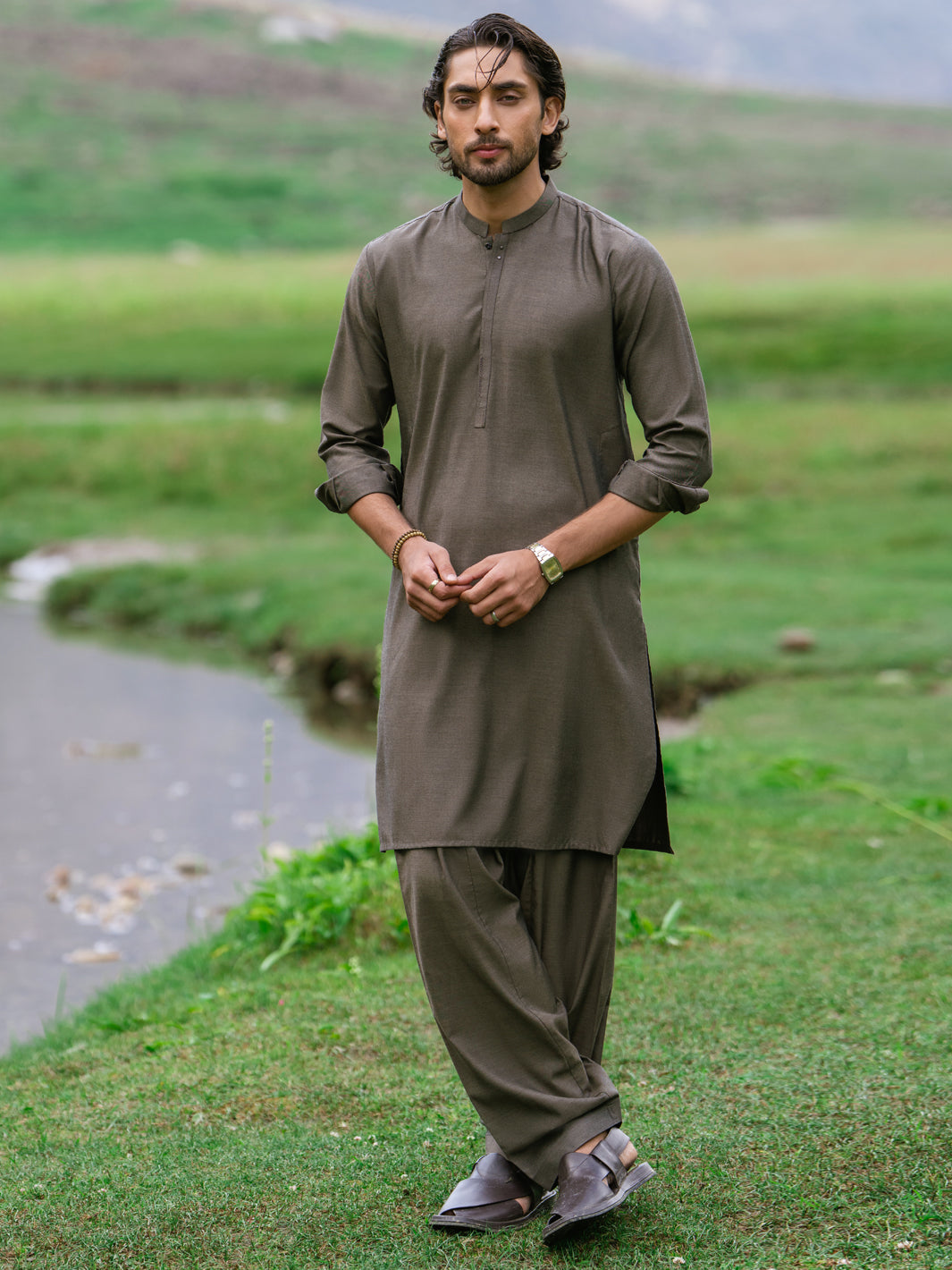 Olive Brown Kameez Shalwar - AL-KS-3441