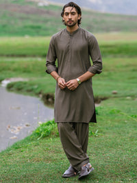 Olive Brown Kameez Shalwar - AL-KS-3441
