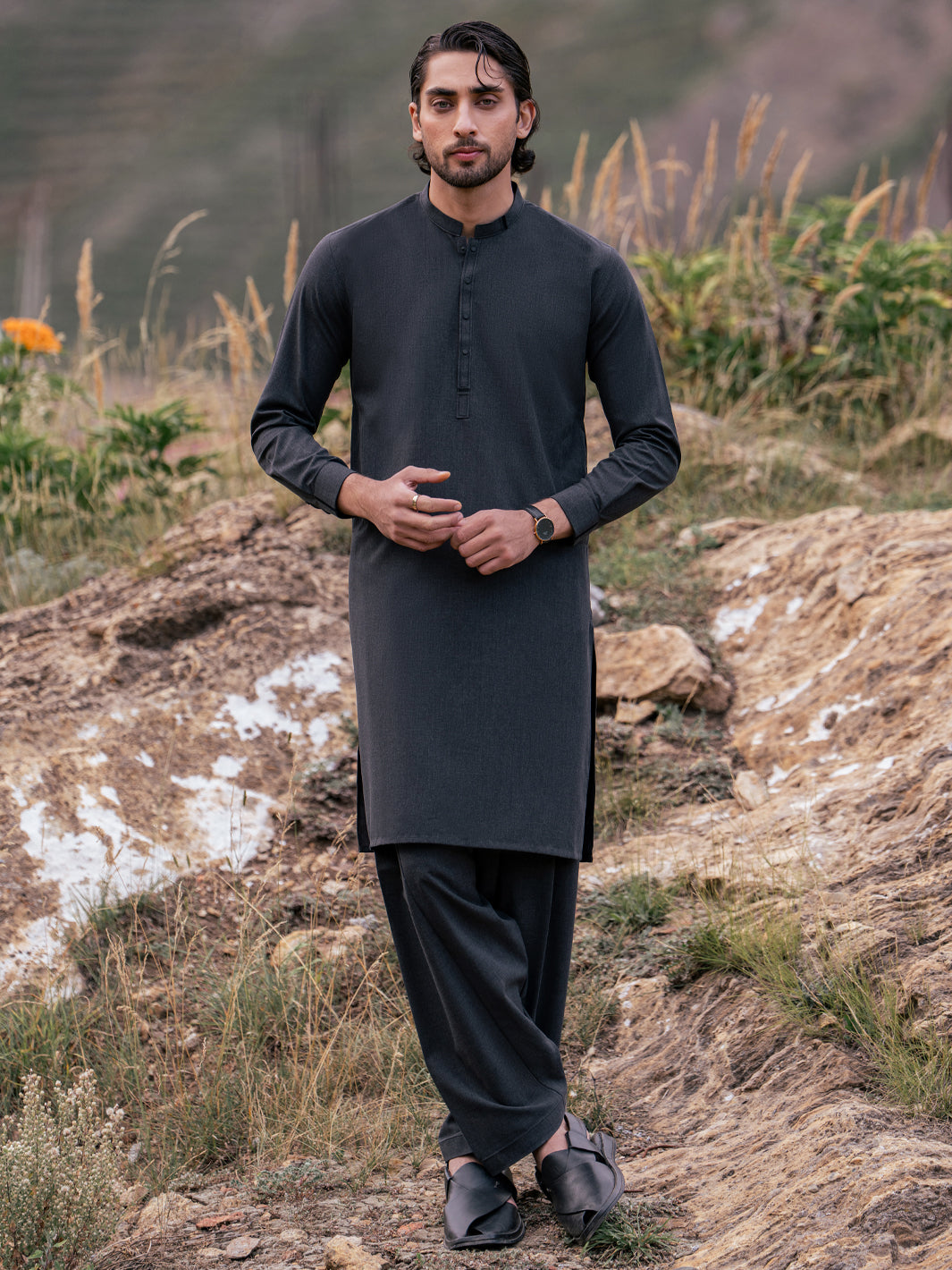 Grey Kameez Shalwar - AL-KS-3450