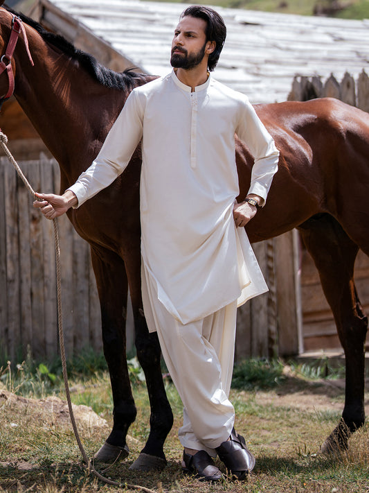 Off White Kameez Shalwar - AL-KS-3393