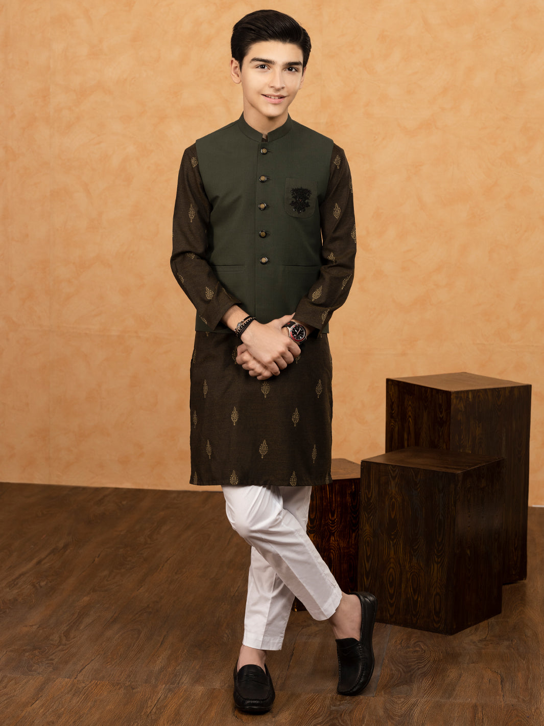 Dark Green Blended Boy Waistcoat - ALT-WC-010B