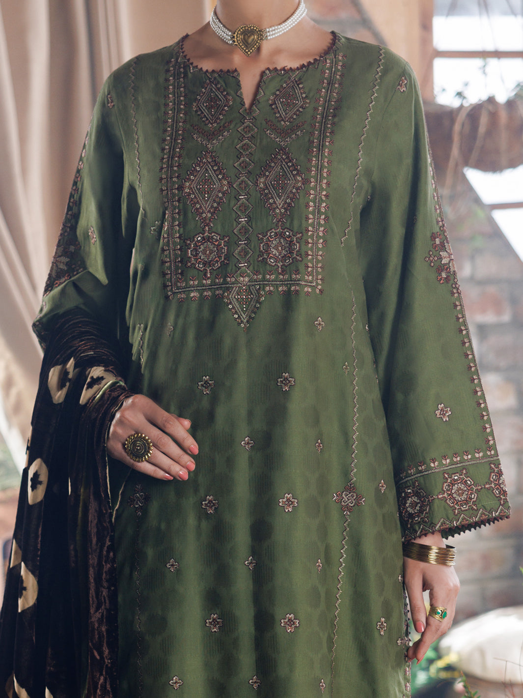Light Green Self Jacquard 3Pc Unstitched - AWP-3PS-1027
