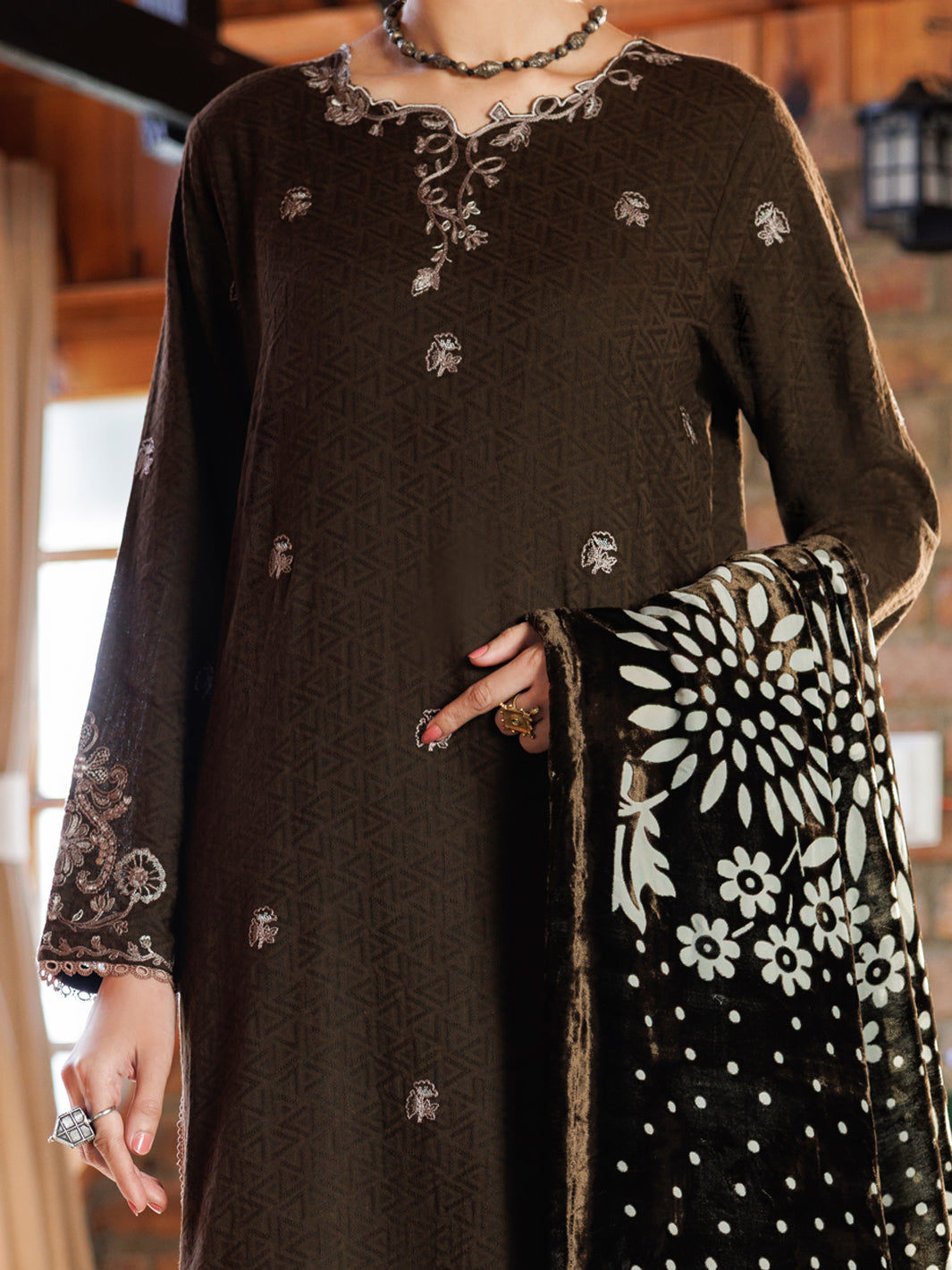 Brown Jacquard 3Pc Stitched - AWP-3PS-1025