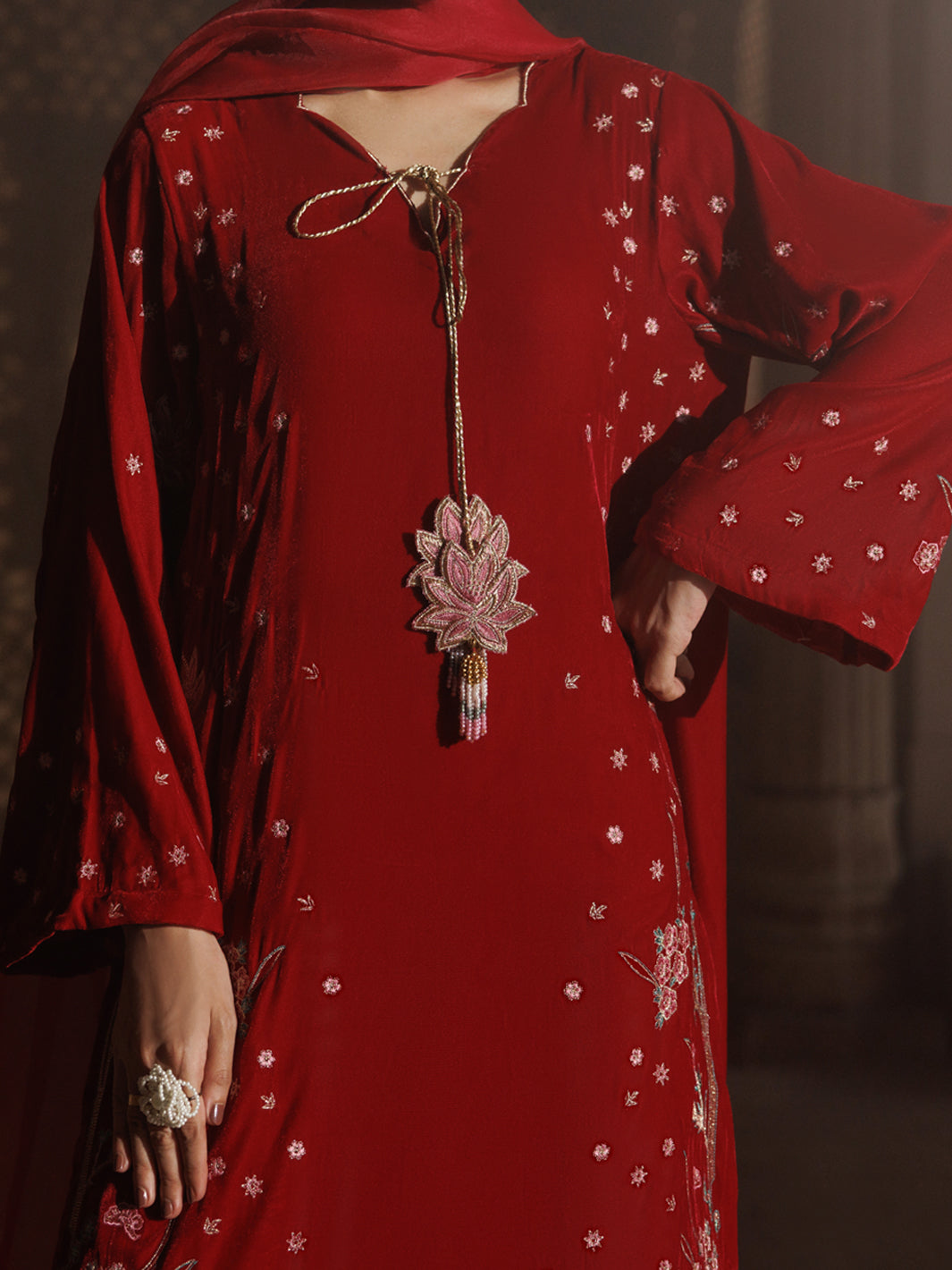 Red Velvet Formal 3Pc Stitched - AL-3PS-LS-660