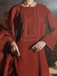 Peach Velvet Formal 3Pc Stitched - AL-3PS-LS-662