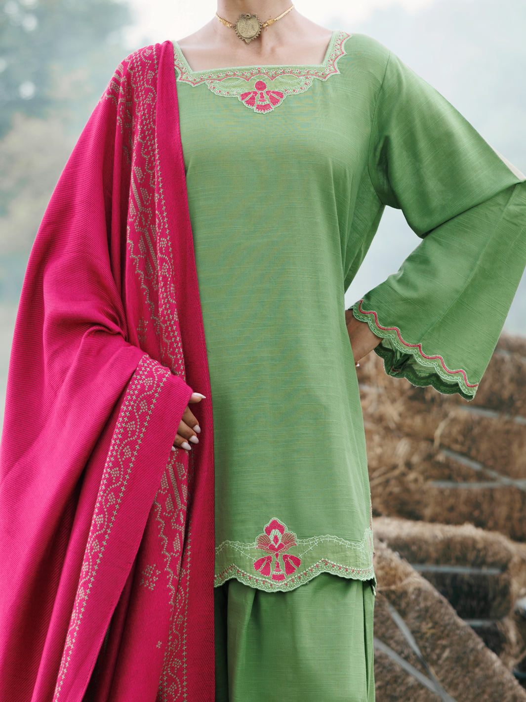 Parrot Green Cotton Slub Stitched 3Pc - AWP-3PS-970