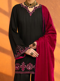Black Cotton Dobby Stitched 3Pc - AWP-3PS-964