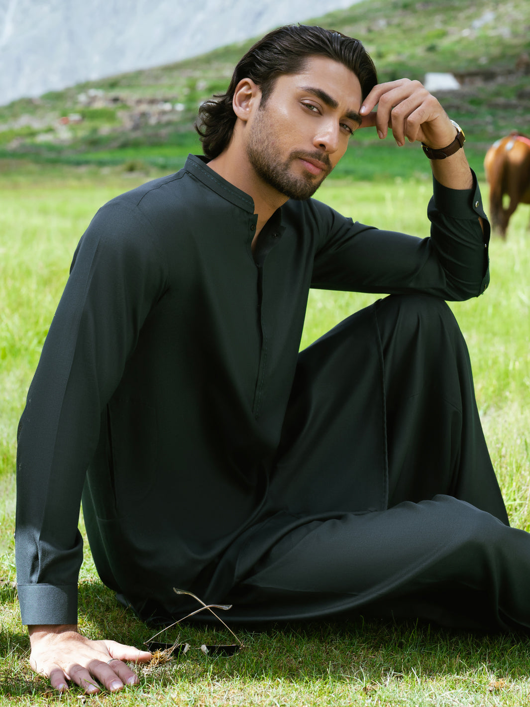 Dark Green Kameez Shalwar - AL-KS-3608